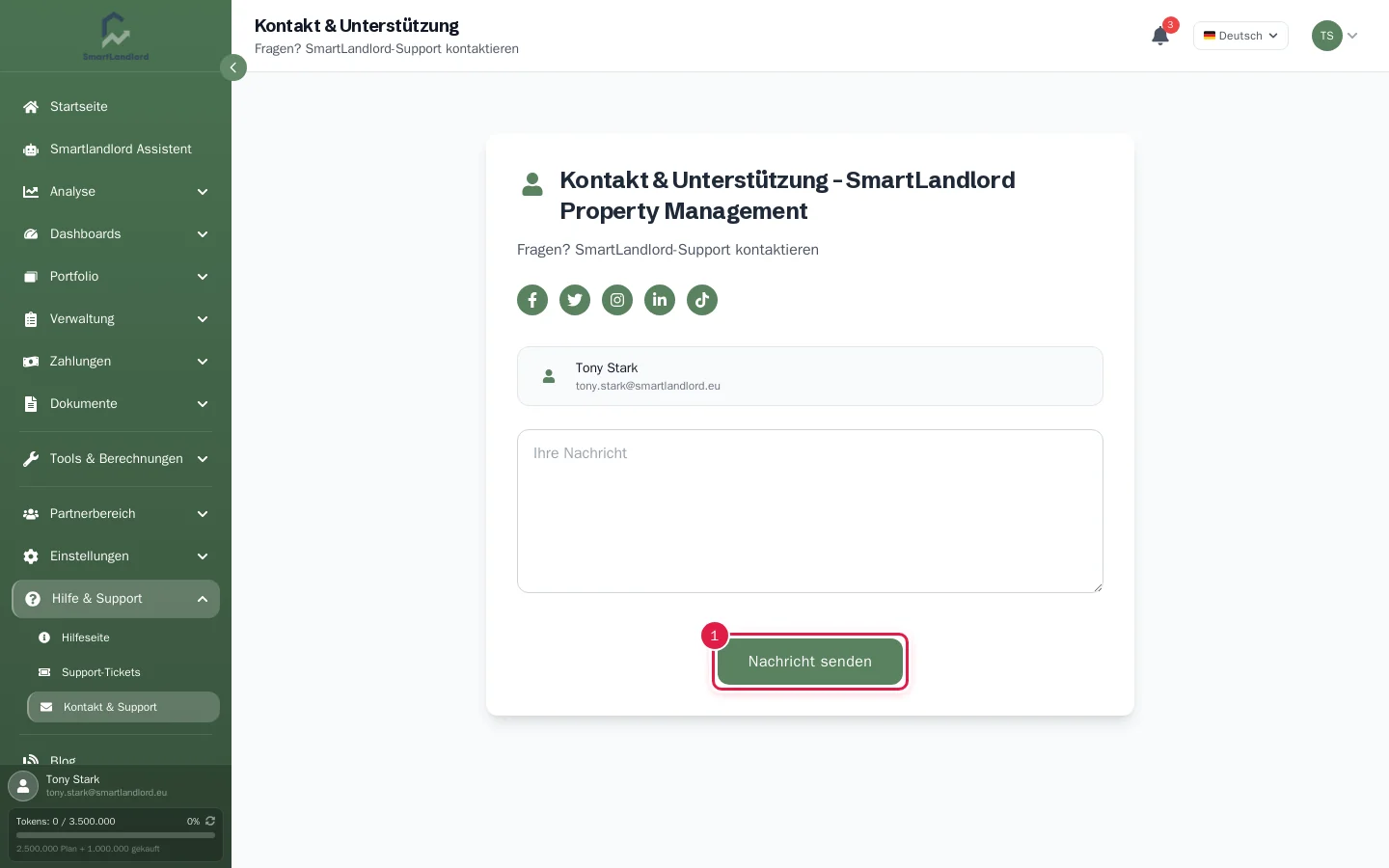 Kontaktformular mit Ihrem Namen und einem Nachrichtenfeld