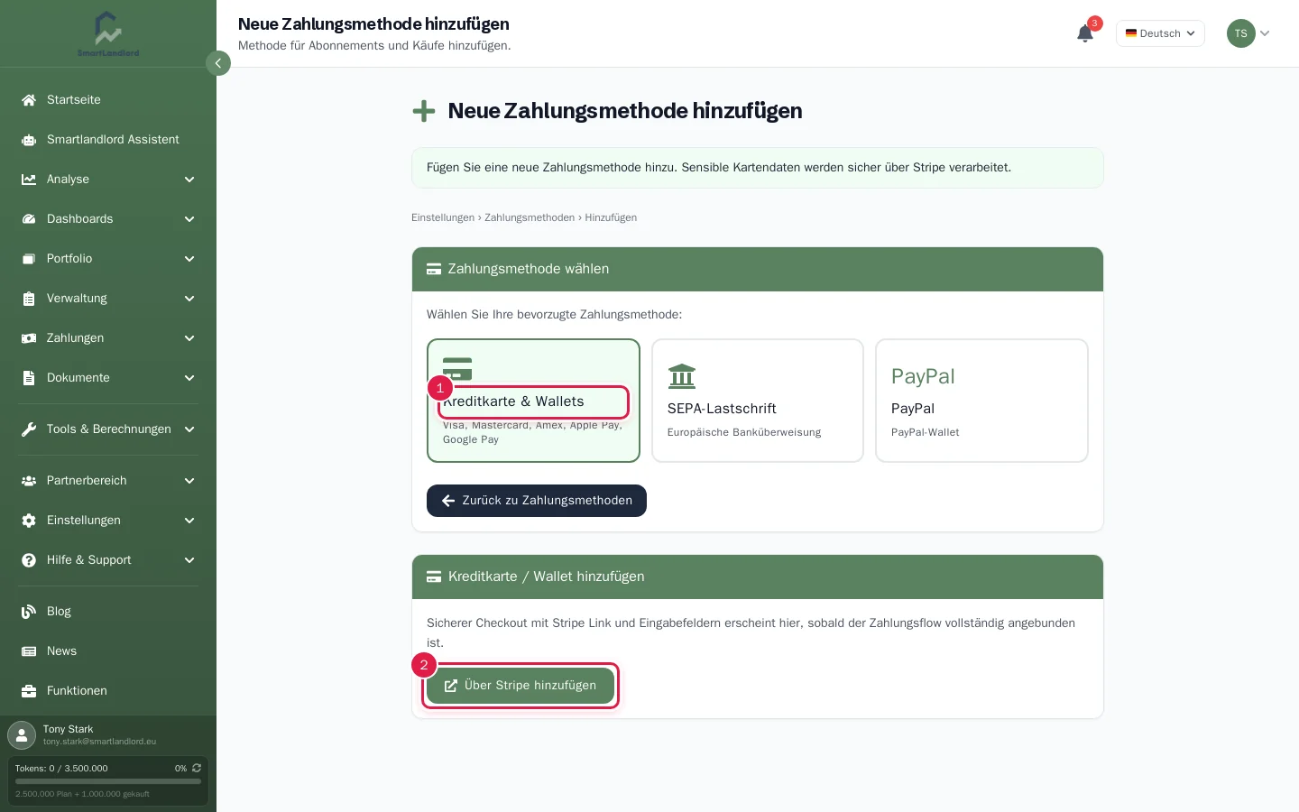 Auswahl der Zahlungsart